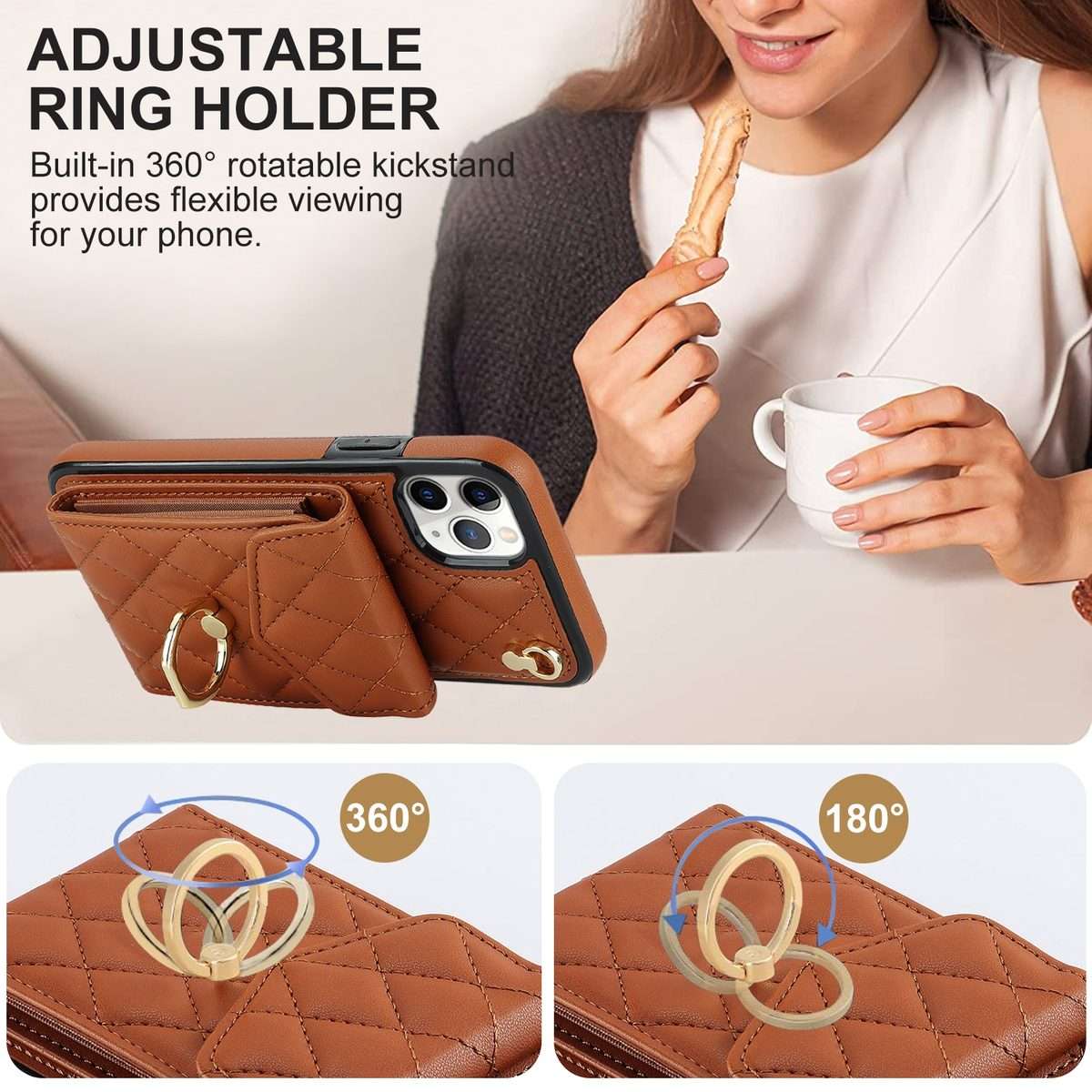 For iPhone 11 Pro Rhombic Texture Card Bag Phone Case with Long Lanyard(Brown)