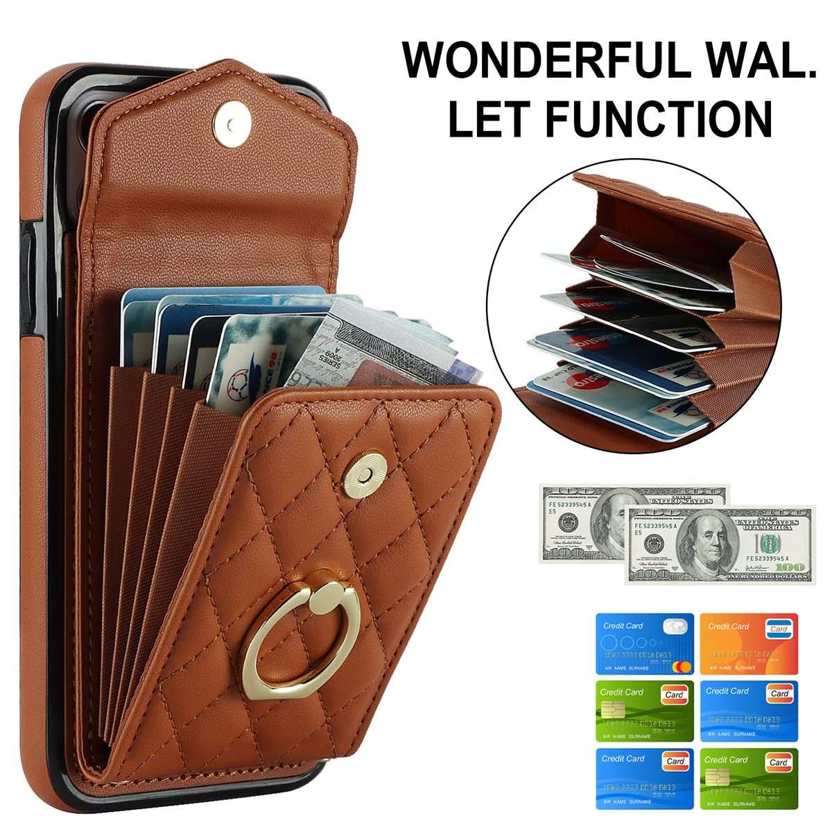 For iPhone 11 Pro Rhombic Texture Card Bag Phone Case with Long Lanyard(Brown)