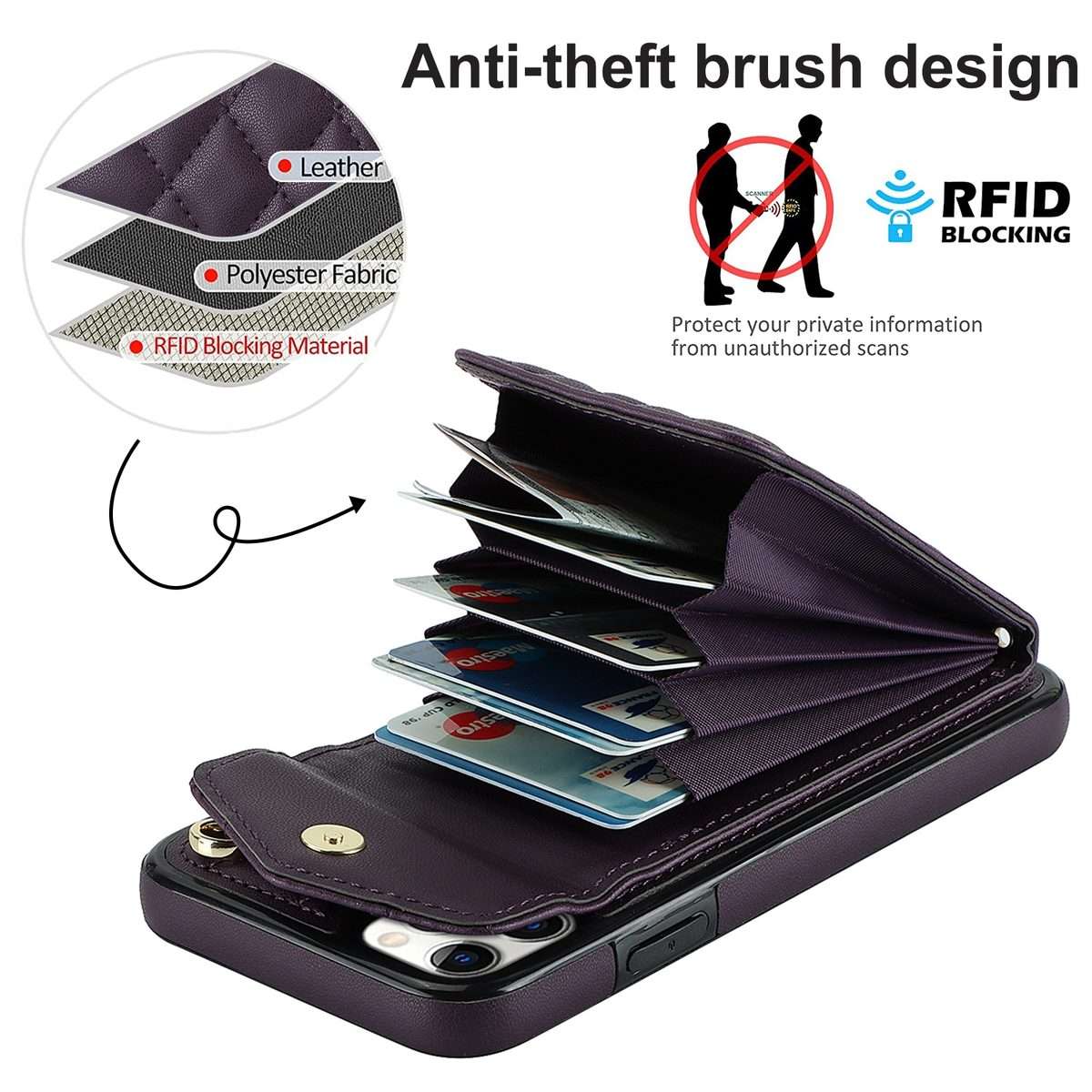 For iPhone 11 Pro Rhombic Texture Card Bag Phone Case with Long Lanyard(Dark Purple)