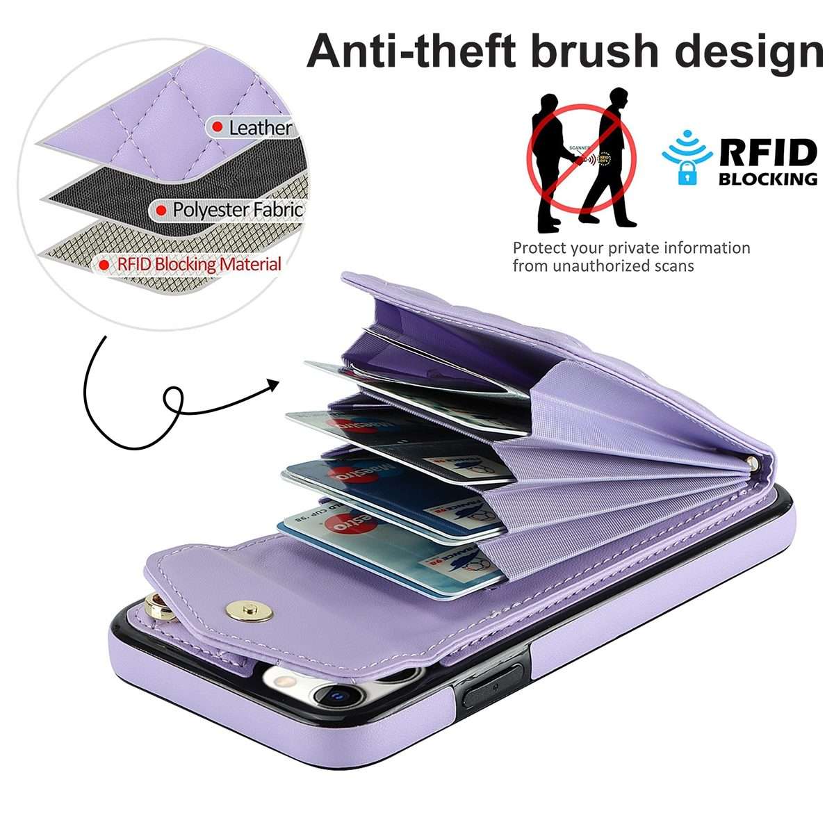 For iPhone 11 Pro Rhombic Texture Card Bag Phone Case with Long Lanyard(Light Purple)