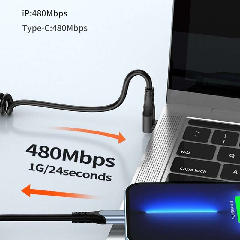 Type-C to Type-C Elbow Spring Charging Data Cable, Length: 1.5m(Black)