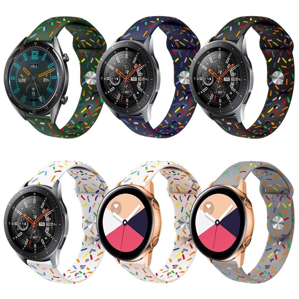 22mm Universal Reverse Buckle Colorful Oval Dot Pattern Silicone Watch Band(White)