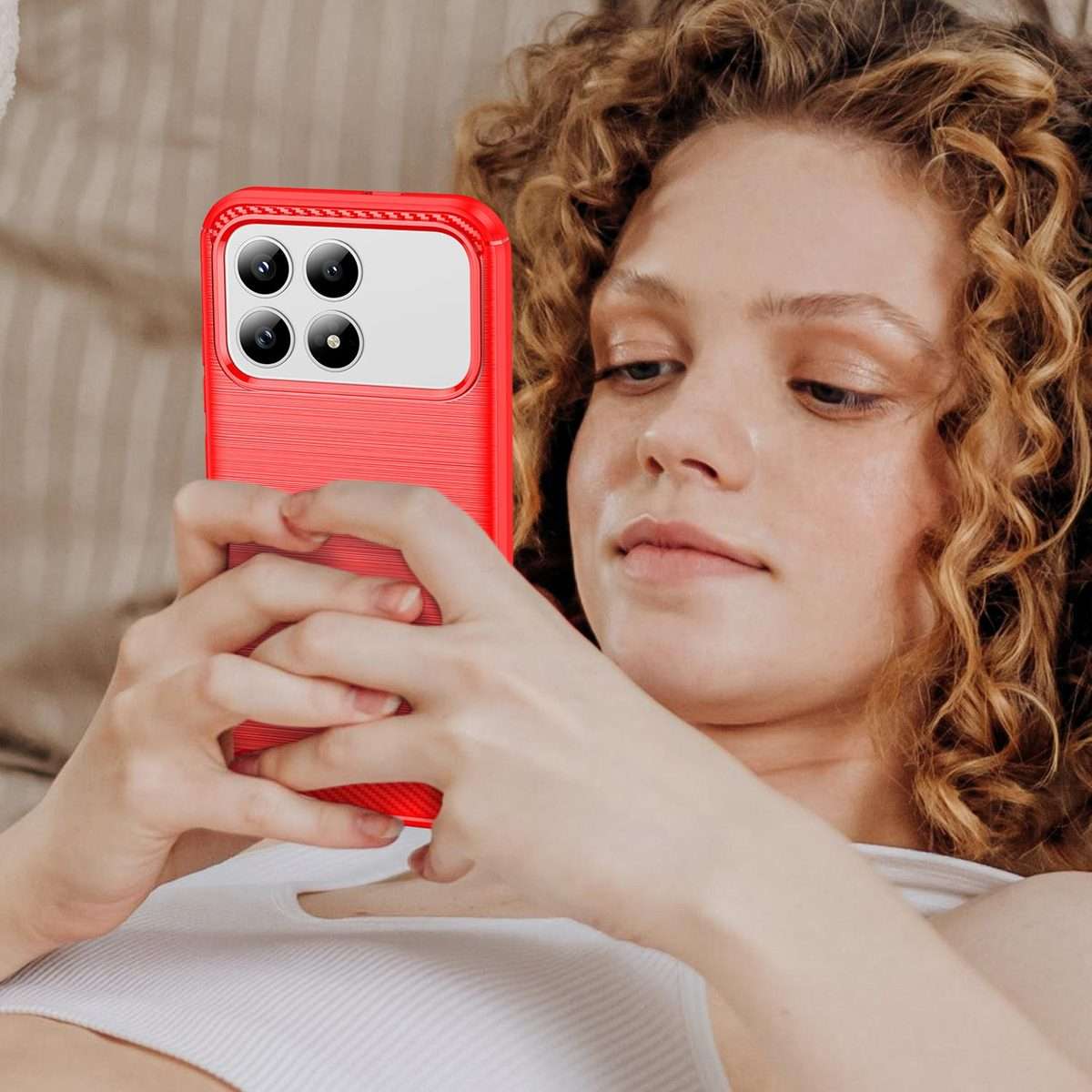 For Redmi K90 / Poco F8 Pro Carbon Fiber Brushed Texture TPU Phone Case(Red)