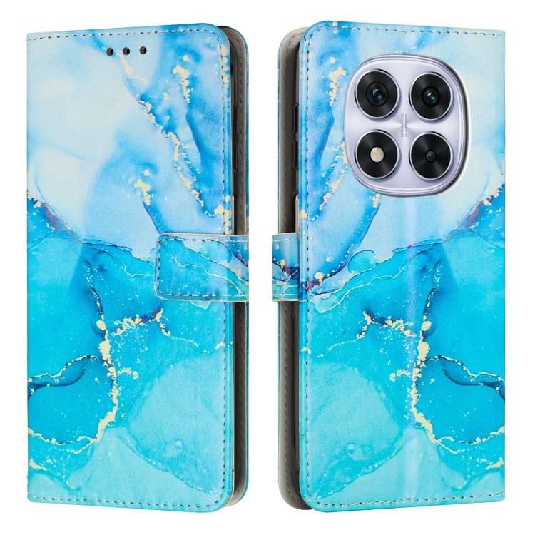 For Redmi Note 14 Pro 5G Global Painted Marble Pattern Leather Phone Case(Blue Green)