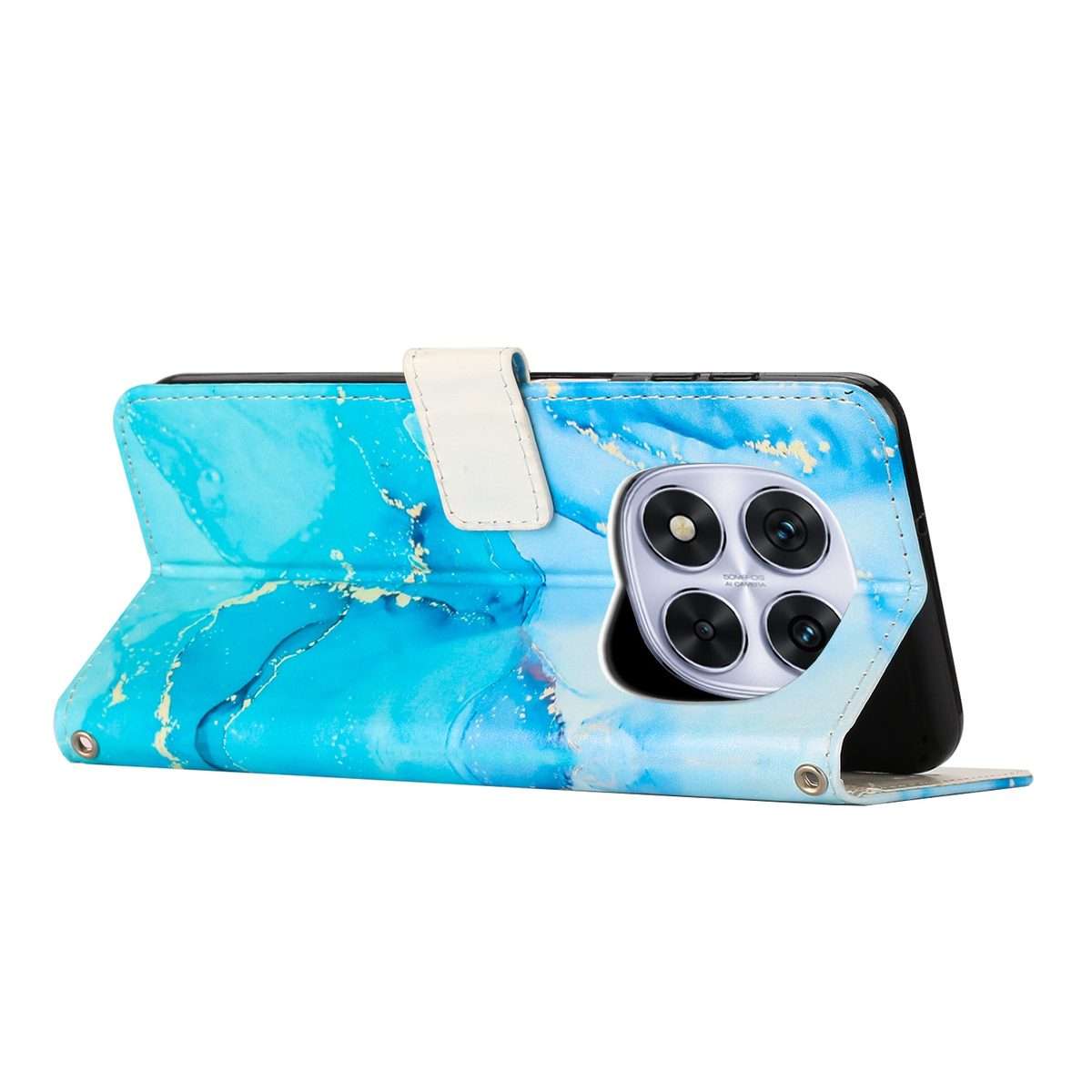 For Redmi Note 14 Pro 5G Global Painted Marble Pattern Leather Phone Case(Blue Green)