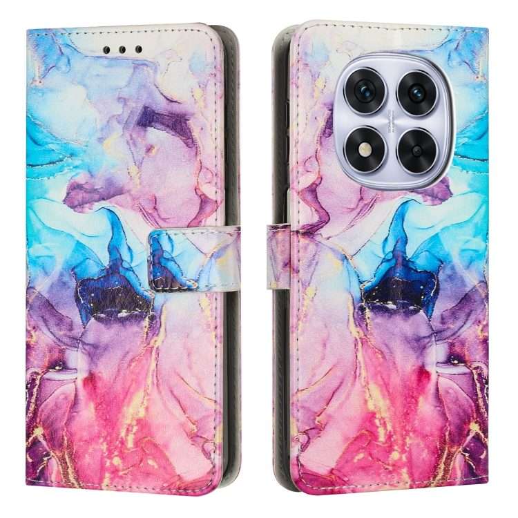 For Redmi Note 14 Pro 5G Global Painted Marble Pattern Leather Phone Case(Pink Purple)