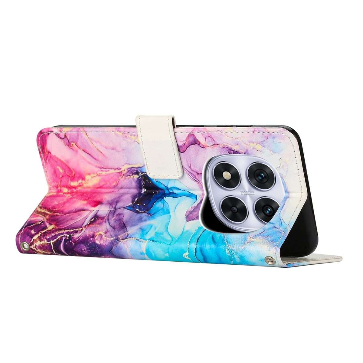 For Redmi Note 14 Pro 5G Global Painted Marble Pattern Leather Phone Case(Pink Purple)