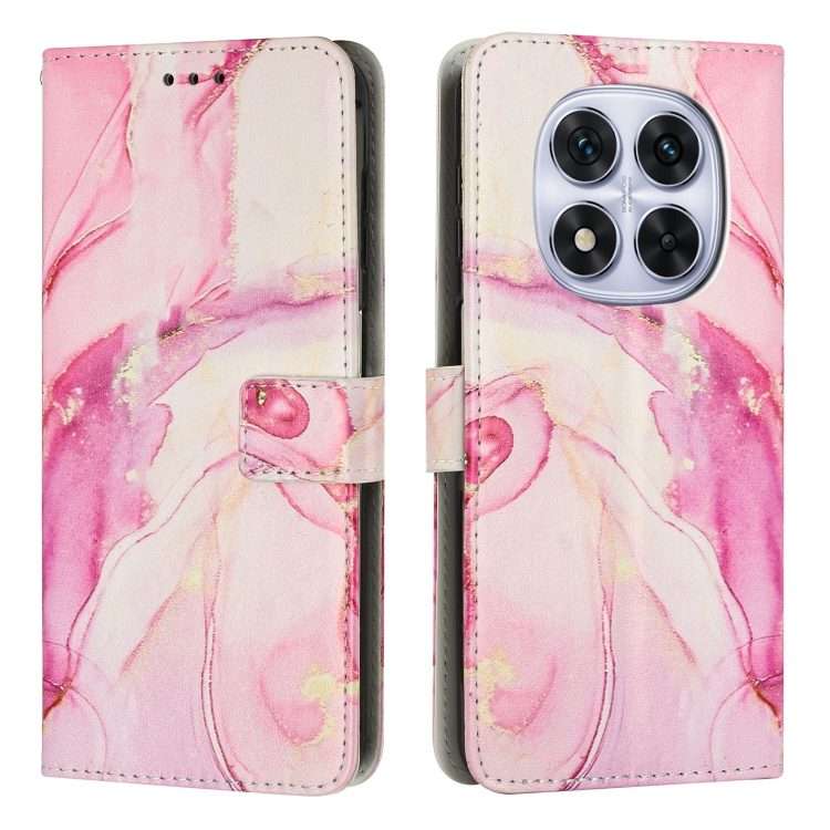 For Redmi Note 14 Pro 5G Global Painted Marble Pattern Leather Phone Case(Rose Gold)