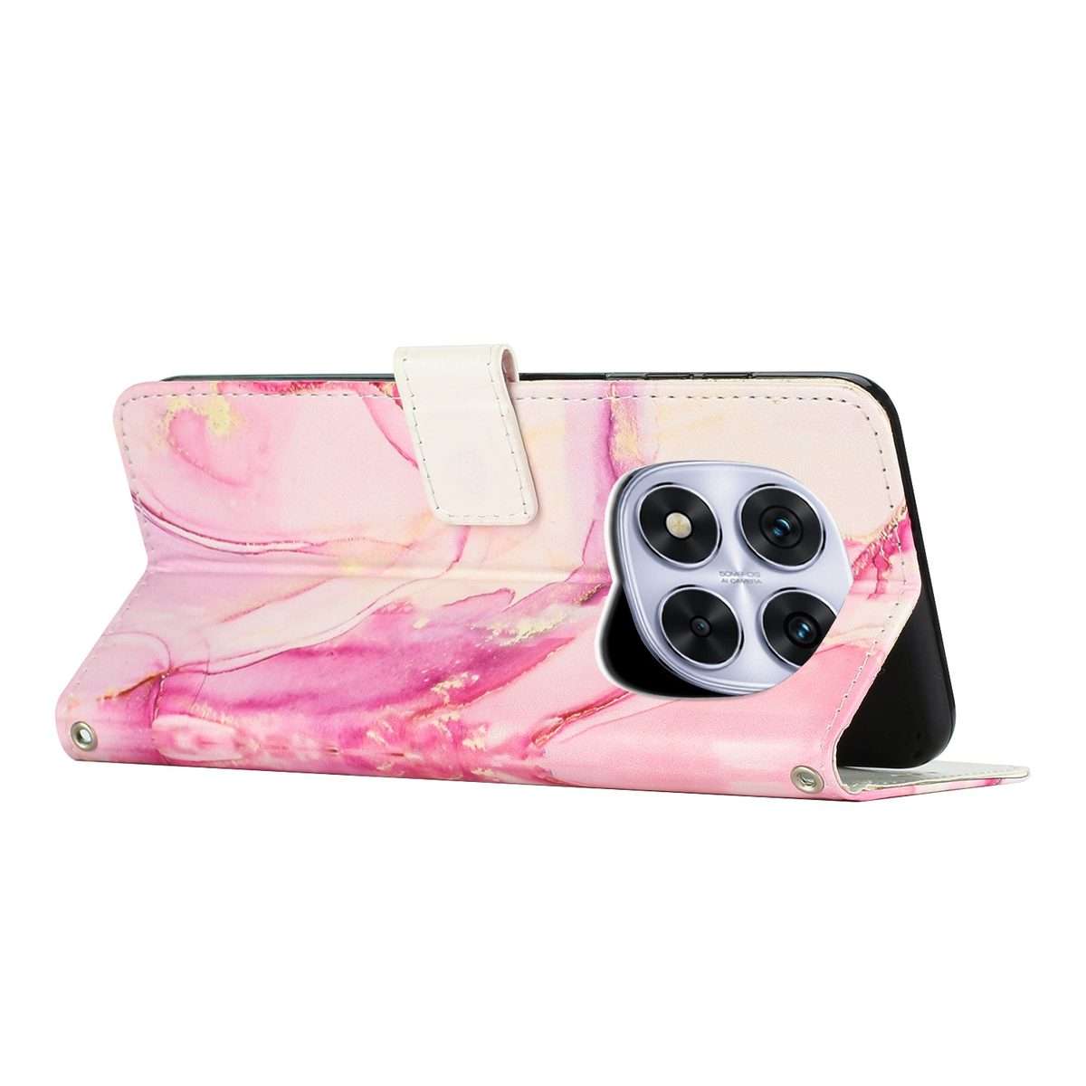 For Redmi Note 14 Pro 5G Global Painted Marble Pattern Leather Phone Case(Rose Gold)