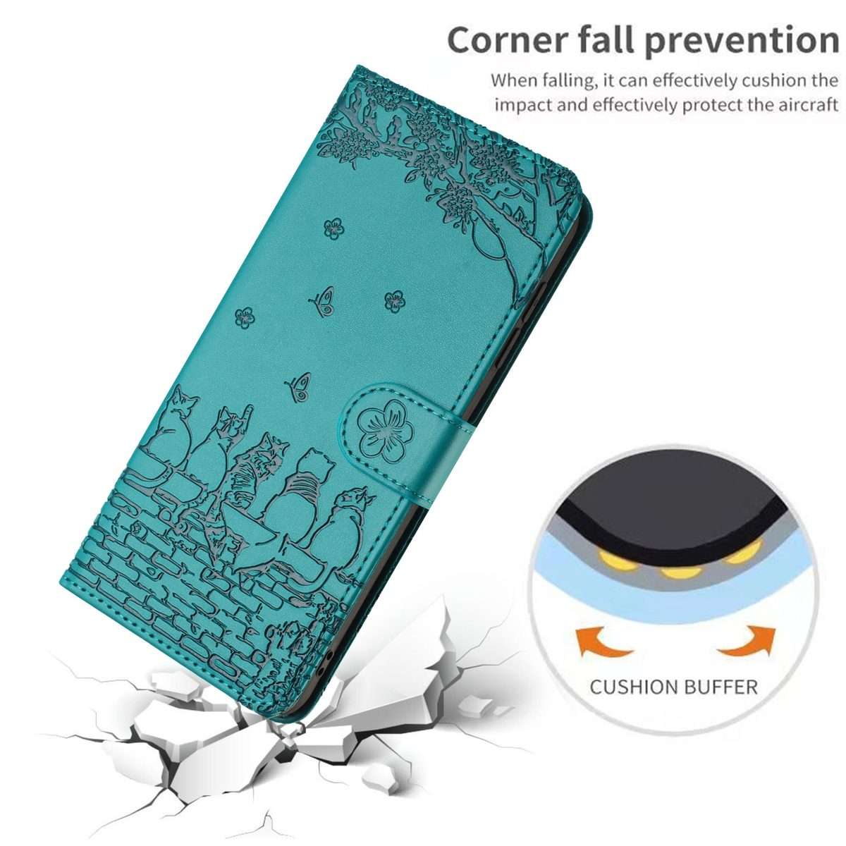 For iPhone 12 Pro Max Cat Embossing Pattern Leather Phone Case with Lanyard(Blue)