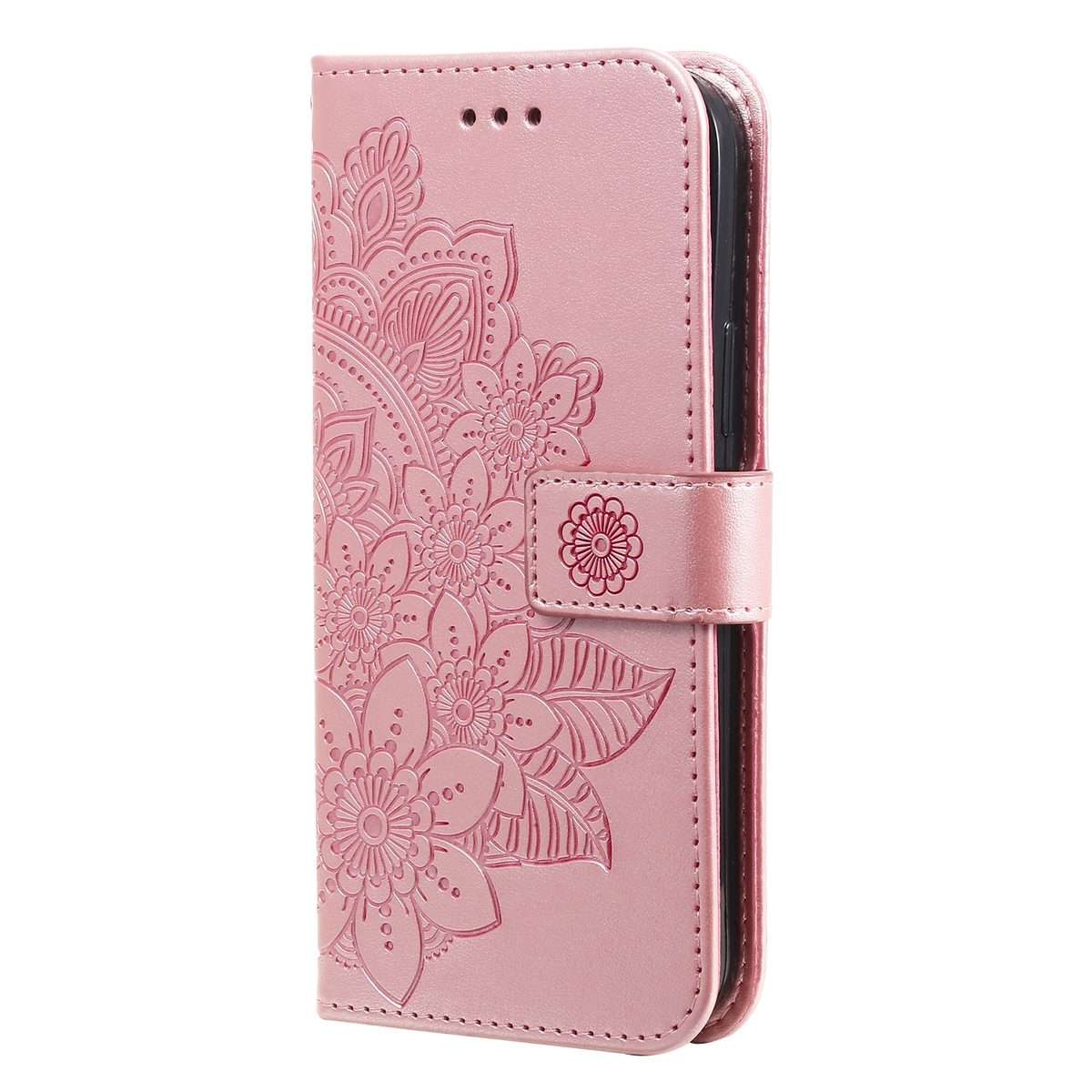 For iPhone 15 Pro Max Seven-petal Flowers Embossing Leather Phone Case(Rose Gold)