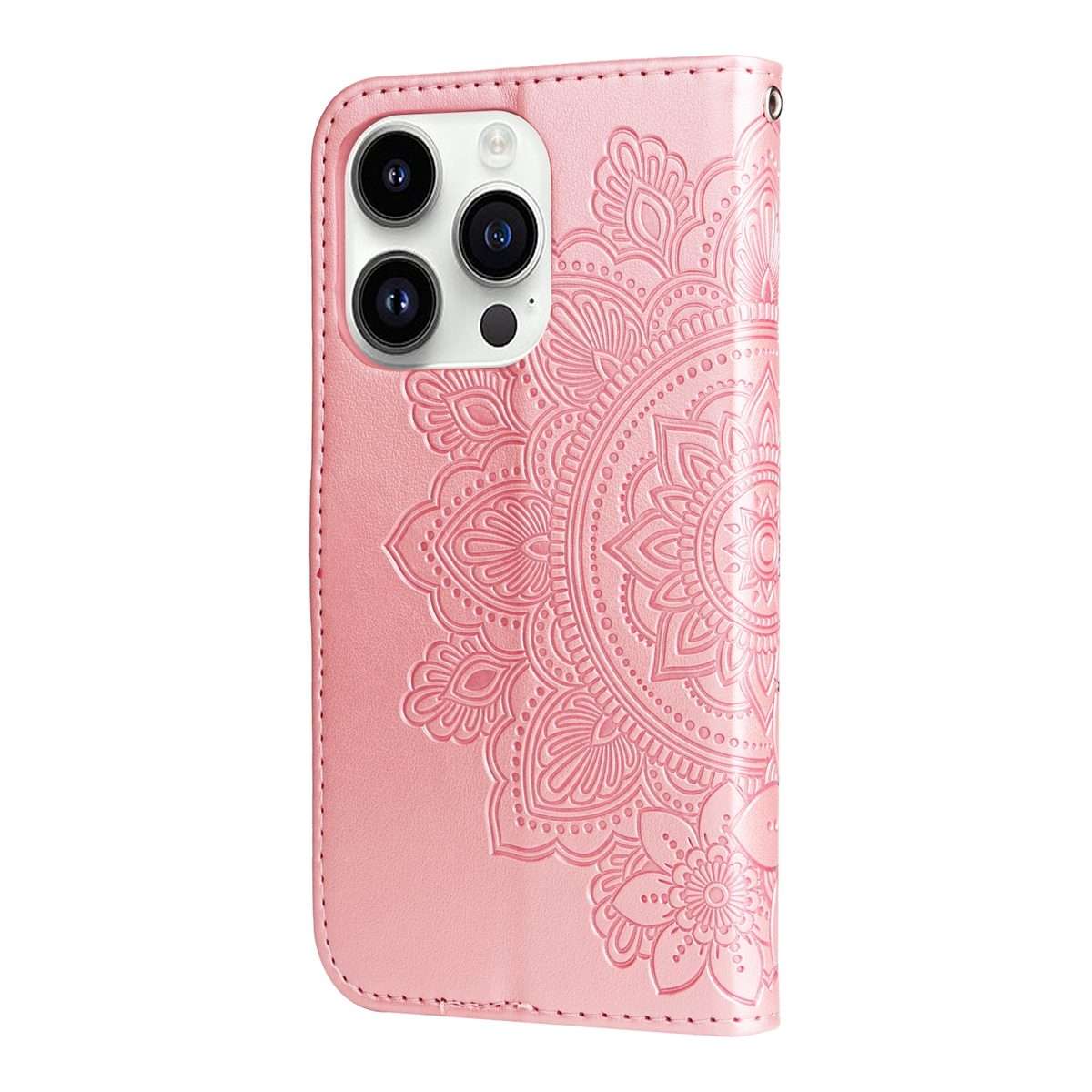 For iPhone 15 Pro Max Seven-petal Flowers Embossing Leather Phone Case(Rose Gold)