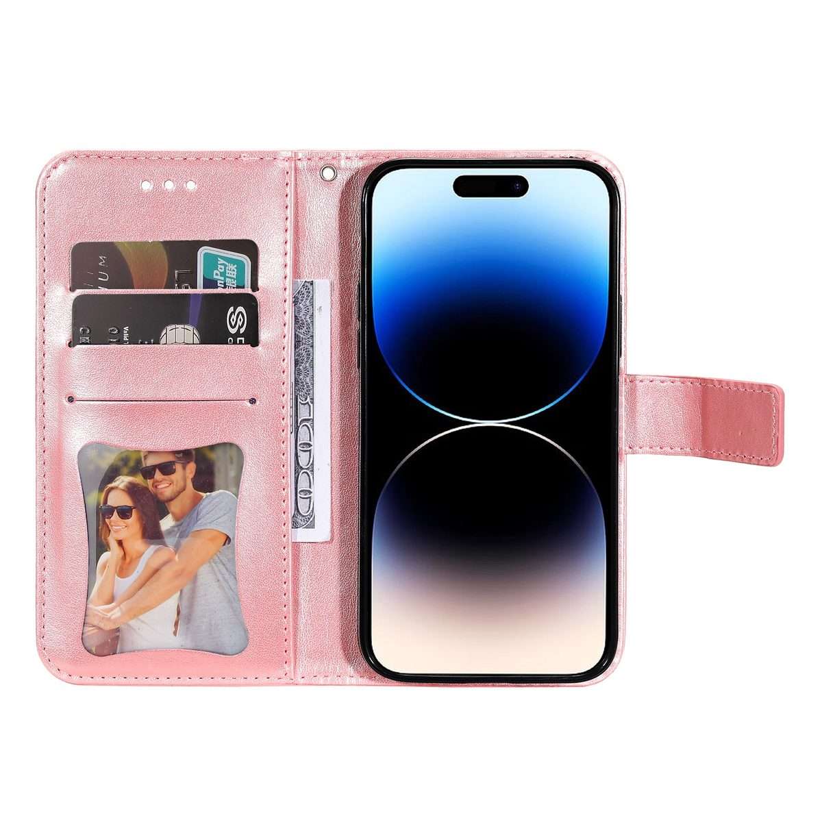 For iPhone 15 Pro Max Seven-petal Flowers Embossing Leather Phone Case(Rose Gold)