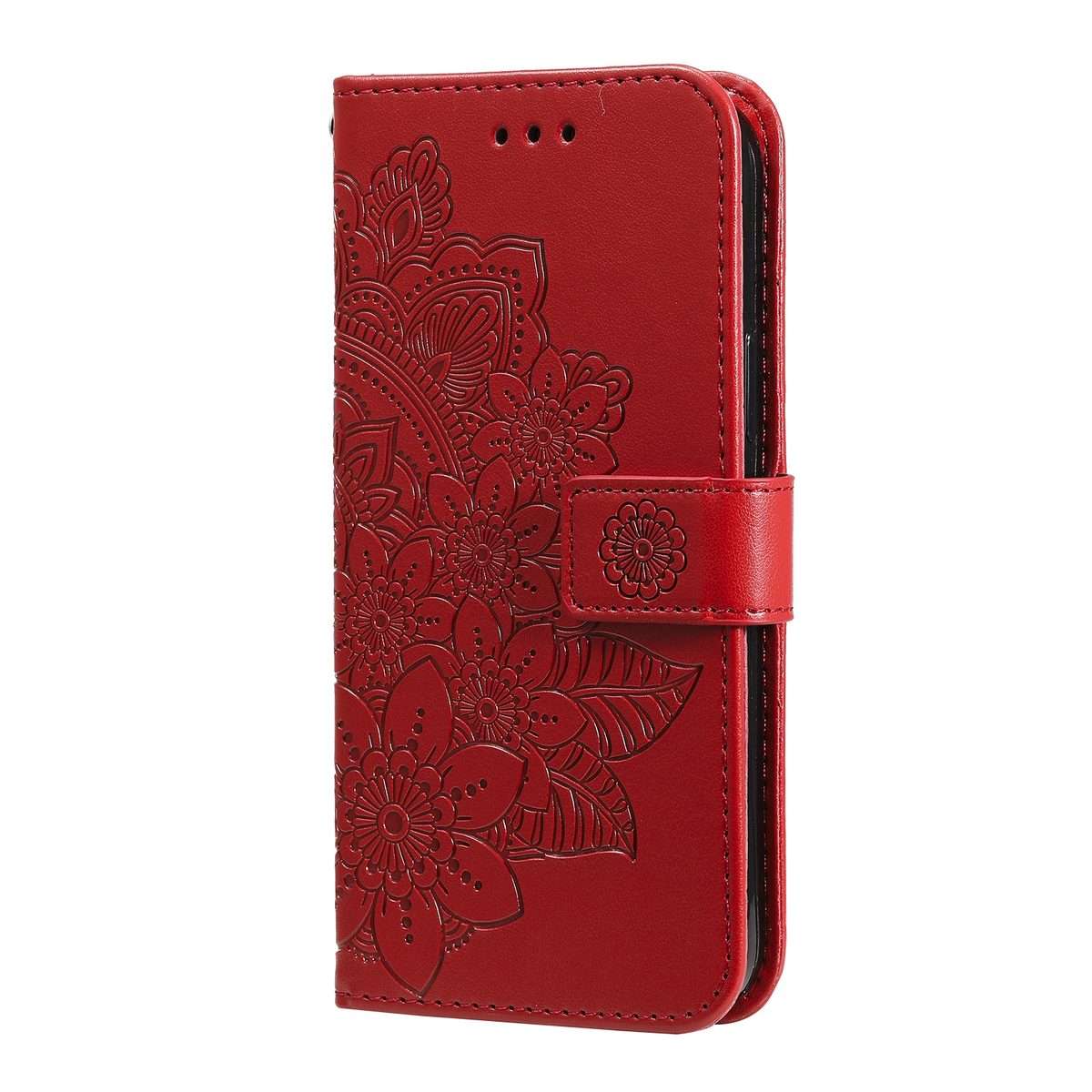 For iPhone 15 Pro Max Seven-petal Flowers Embossing Leather Phone Case(Red)