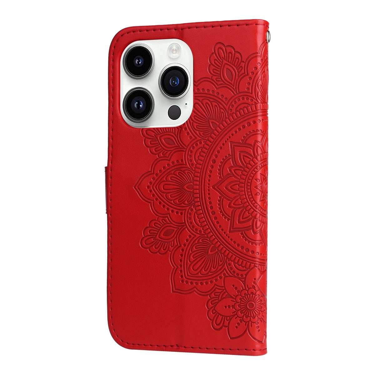 For iPhone 15 Pro Max Seven-petal Flowers Embossing Leather Phone Case(Red)