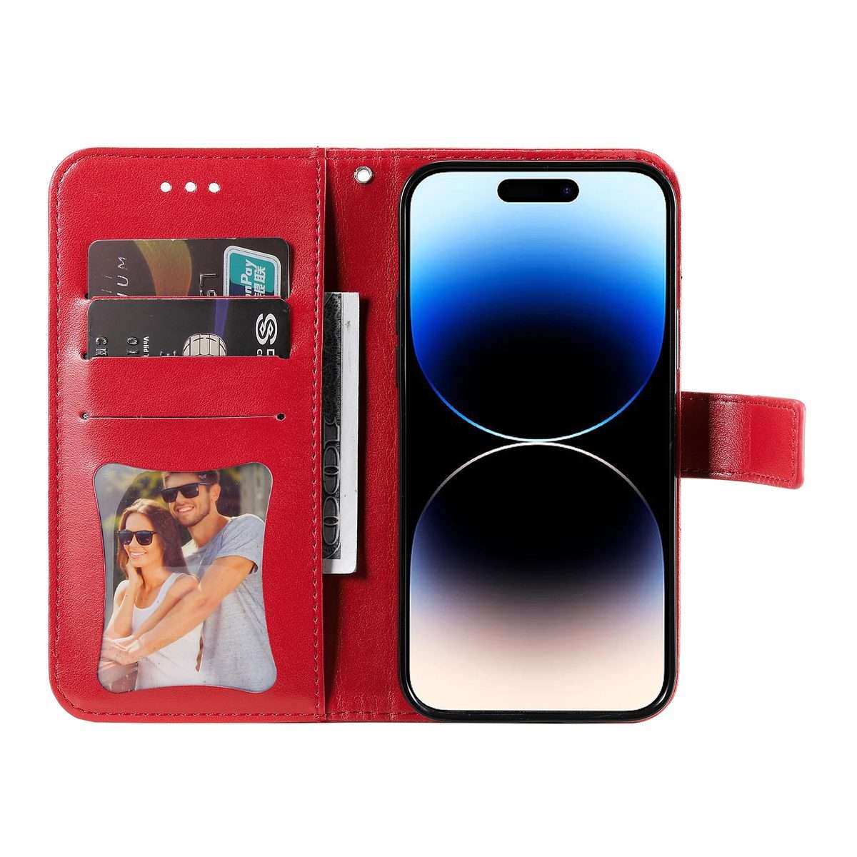 For iPhone 15 Pro Max Seven-petal Flowers Embossing Leather Phone Case(Red)