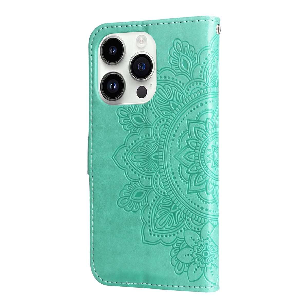 For iPhone 15 Pro Max Seven-petal Flowers Embossing Leather Phone Case(Green)