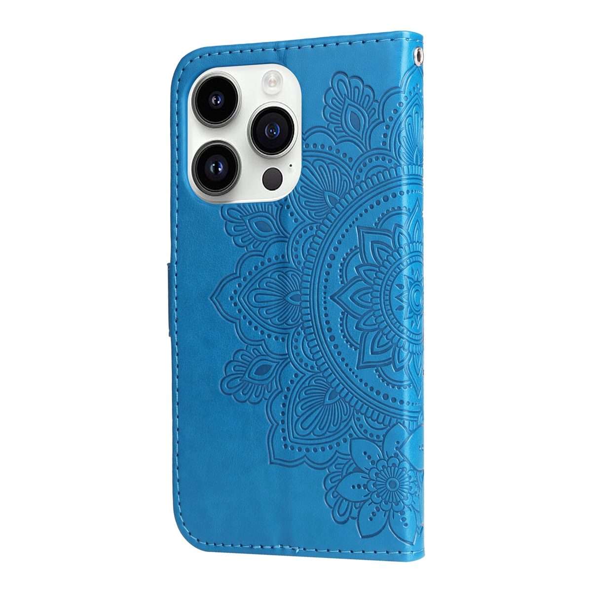 For iPhone 15 Pro Max Seven-petal Flowers Embossing Leather Phone Case(Blue)