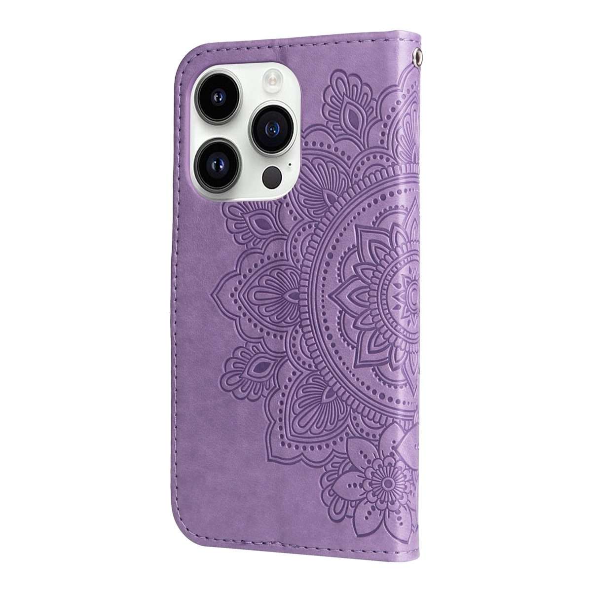 For iPhone 15 Pro Max Seven-petal Flowers Embossing Leather Phone Case(Light Purple)