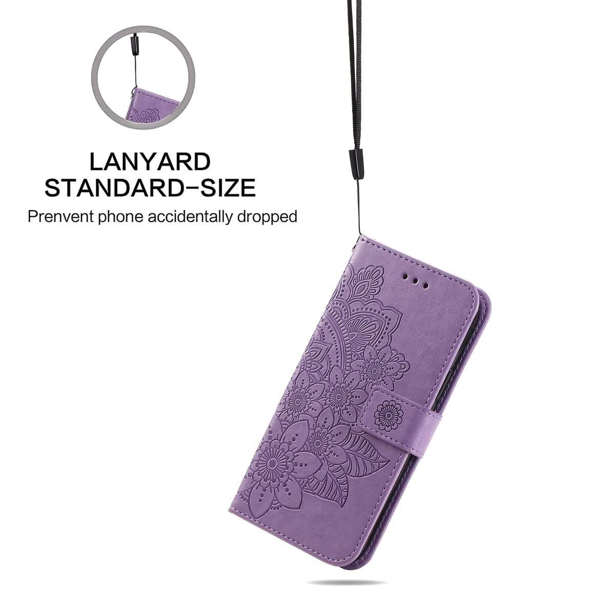 For iPhone 15 Pro Max Seven-petal Flowers Embossing Leather Phone Case(Light Purple)