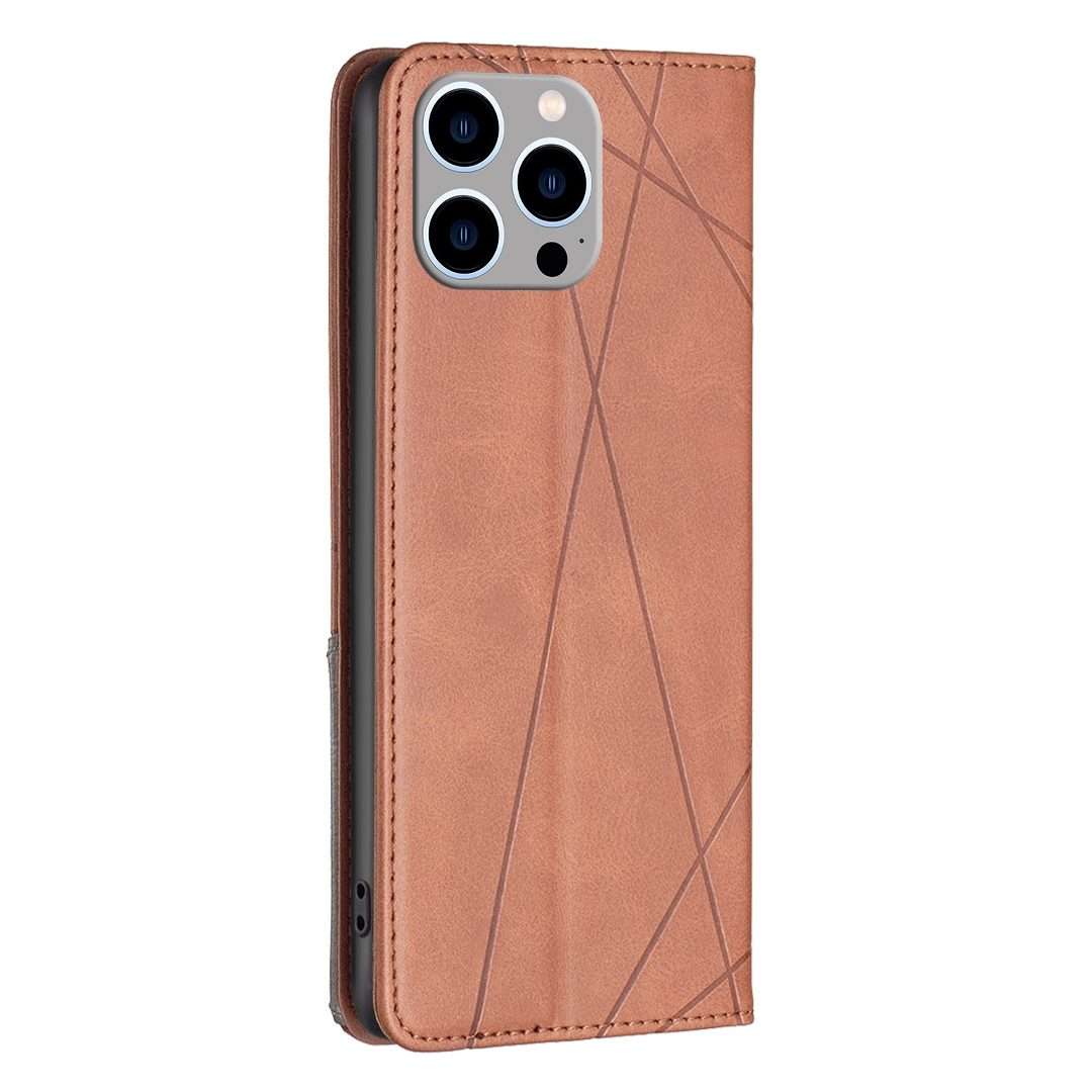 For iPhone 15 Pro Max Rhombus Texture Magnetic Leather Phone Case(Brown)