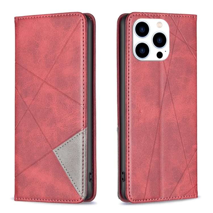 For iPhone 15 Pro Rhombus Texture Magnetic Leather Phone Case(Red)