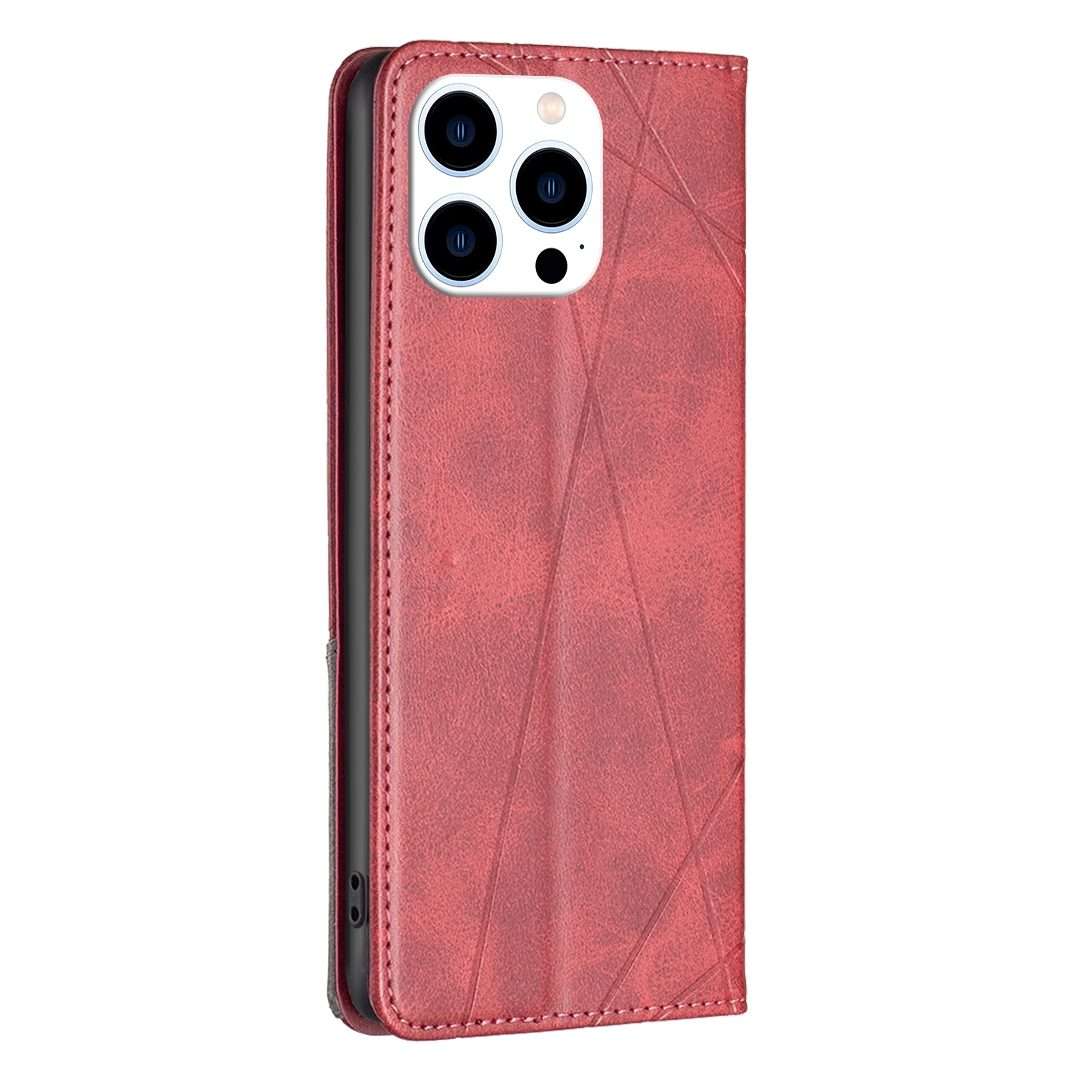 For iPhone 15 Pro Rhombus Texture Magnetic Leather Phone Case(Red)
