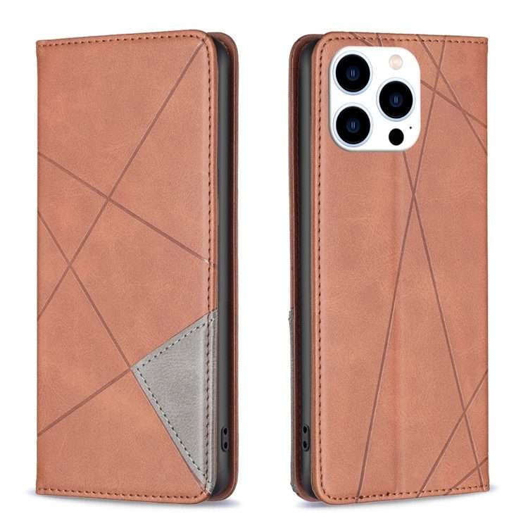 For iPhone 15 Pro Rhombus Texture Magnetic Leather Phone Case(Brown)