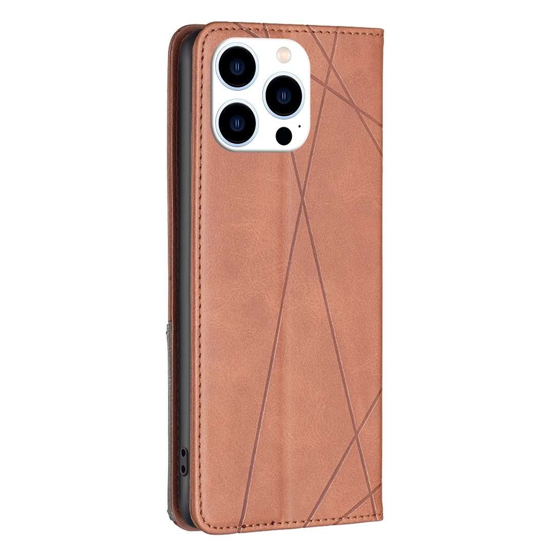 For iPhone 15 Pro Rhombus Texture Magnetic Leather Phone Case(Brown)