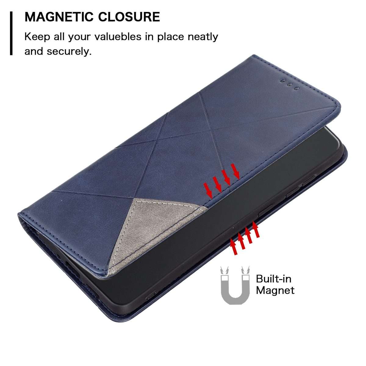 For iPhone 15 Pro Rhombus Texture Magnetic Leather Phone Case(Blue)