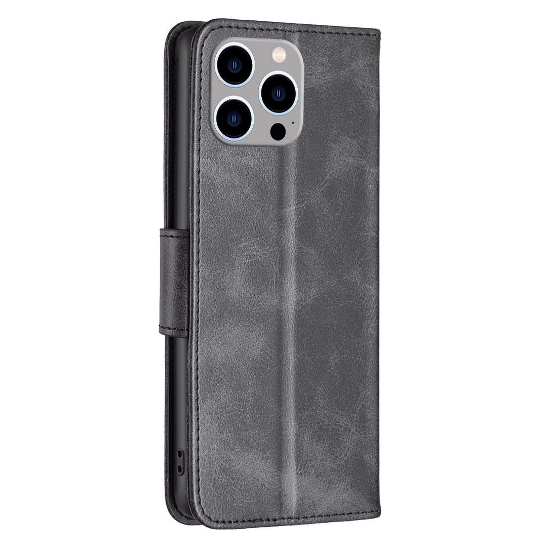 For iPhone 15 Pro Max Lambskin Texture Pure Color Flip Leather Phone Case(Black)