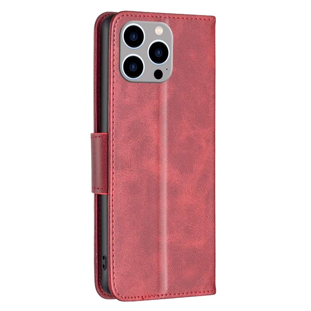 For iPhone 15 Pro Max Lambskin Texture Pure Color Flip Leather Phone Case(Red)