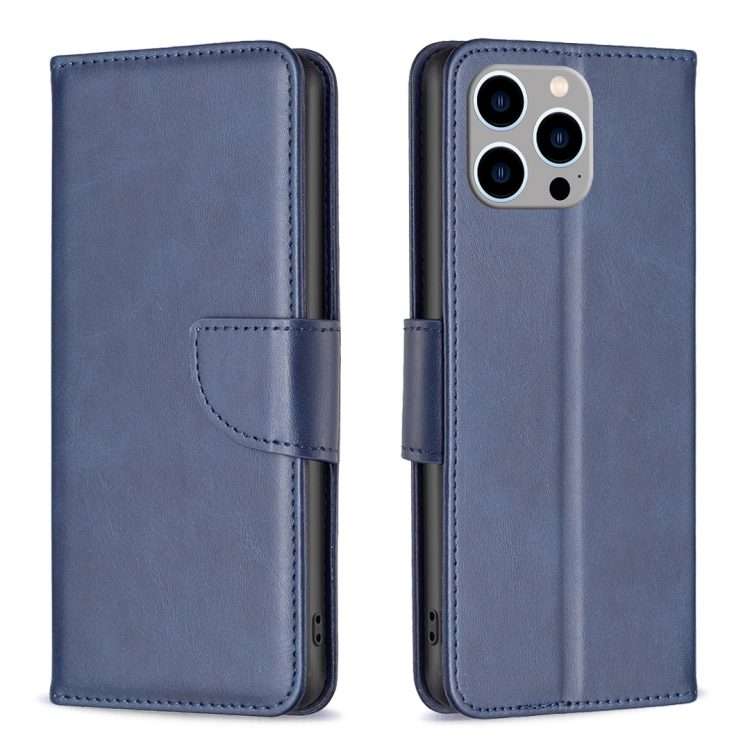 For iPhone 15 Pro Max Lambskin Texture Pure Color Flip Leather Phone Case(Blue)