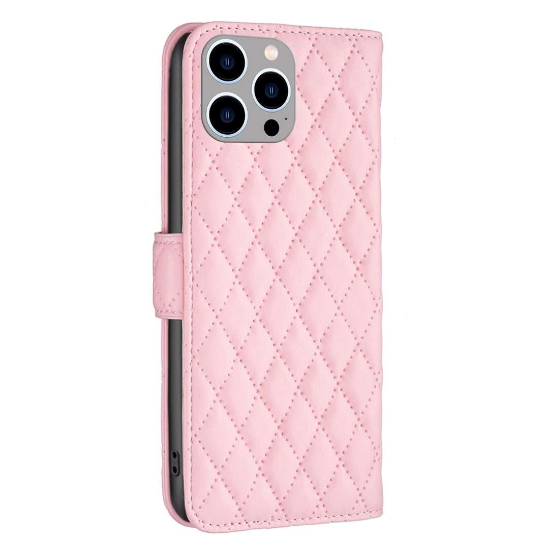 For iPhone 15 Pro Max Diamond Lattice Wallet Flip Leather Phone Case(Pink)
