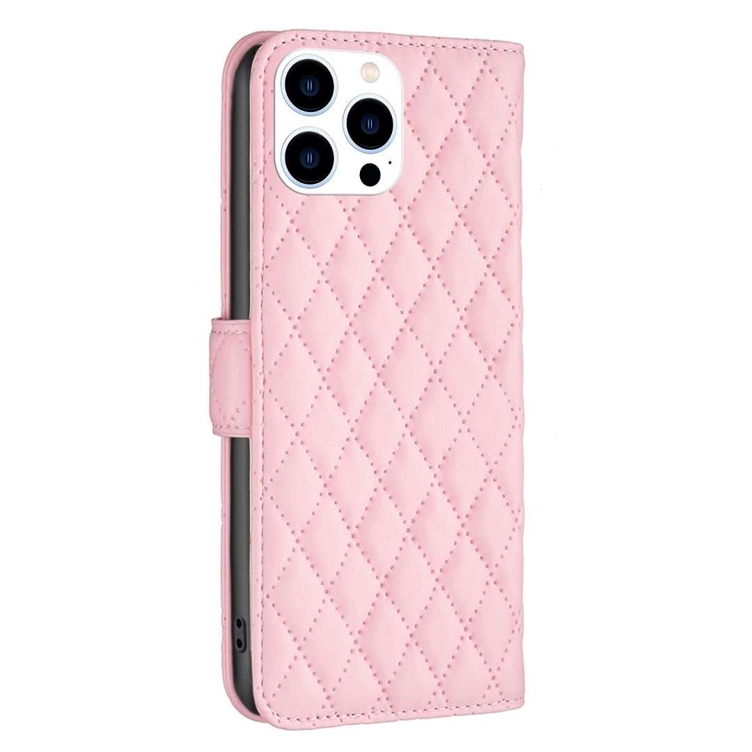 For iPhone 16 Pro Max Diamond Lattice Wallet Flip Leather Phone Case(Pink)