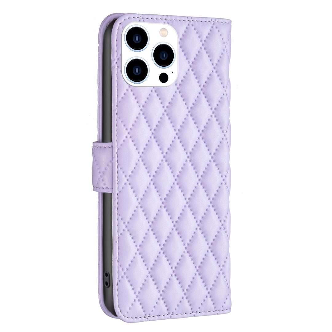 For iPhone 16 Pro Max Diamond Lattice Wallet Flip Leather Phone Case(Purple)