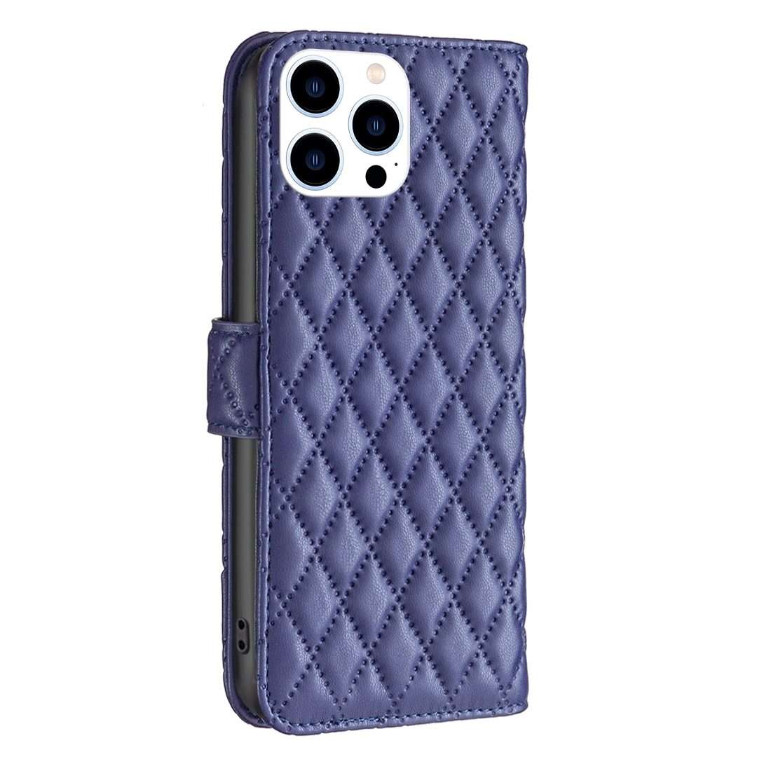 For iPhone 16 Pro Diamond Lattice Wallet Flip Leather Phone Case(Blue)