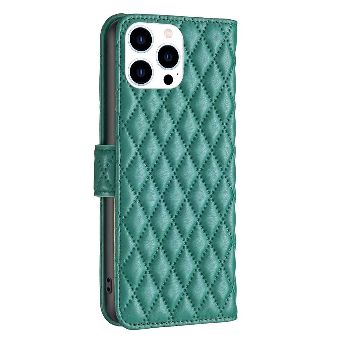 For iPhone 16 Pro Diamond Lattice Wallet Flip Leather Phone Case(Green)