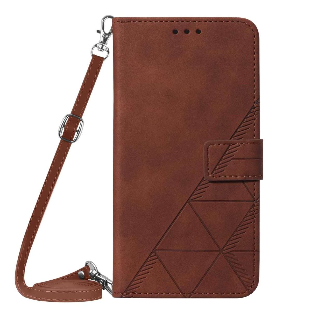 For iPhone 15 Pro Max Crossbody 3D Embossed Flip Leather Phone Case(Brown)