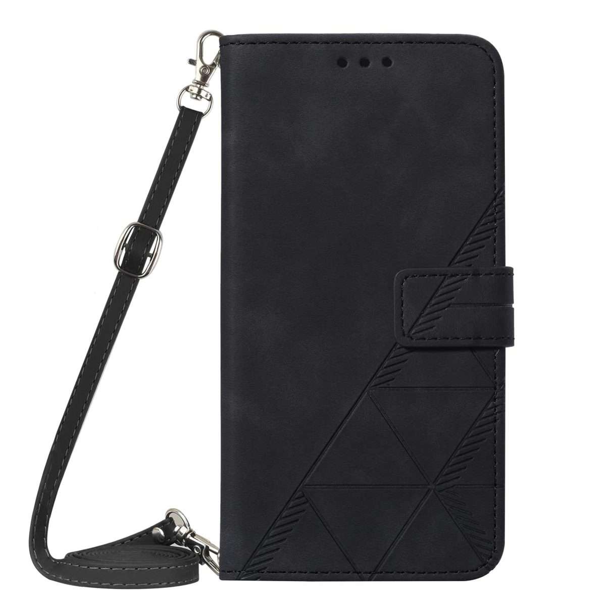 For iPhone 15 Pro Max Crossbody 3D Embossed Flip Leather Phone Case(Black)