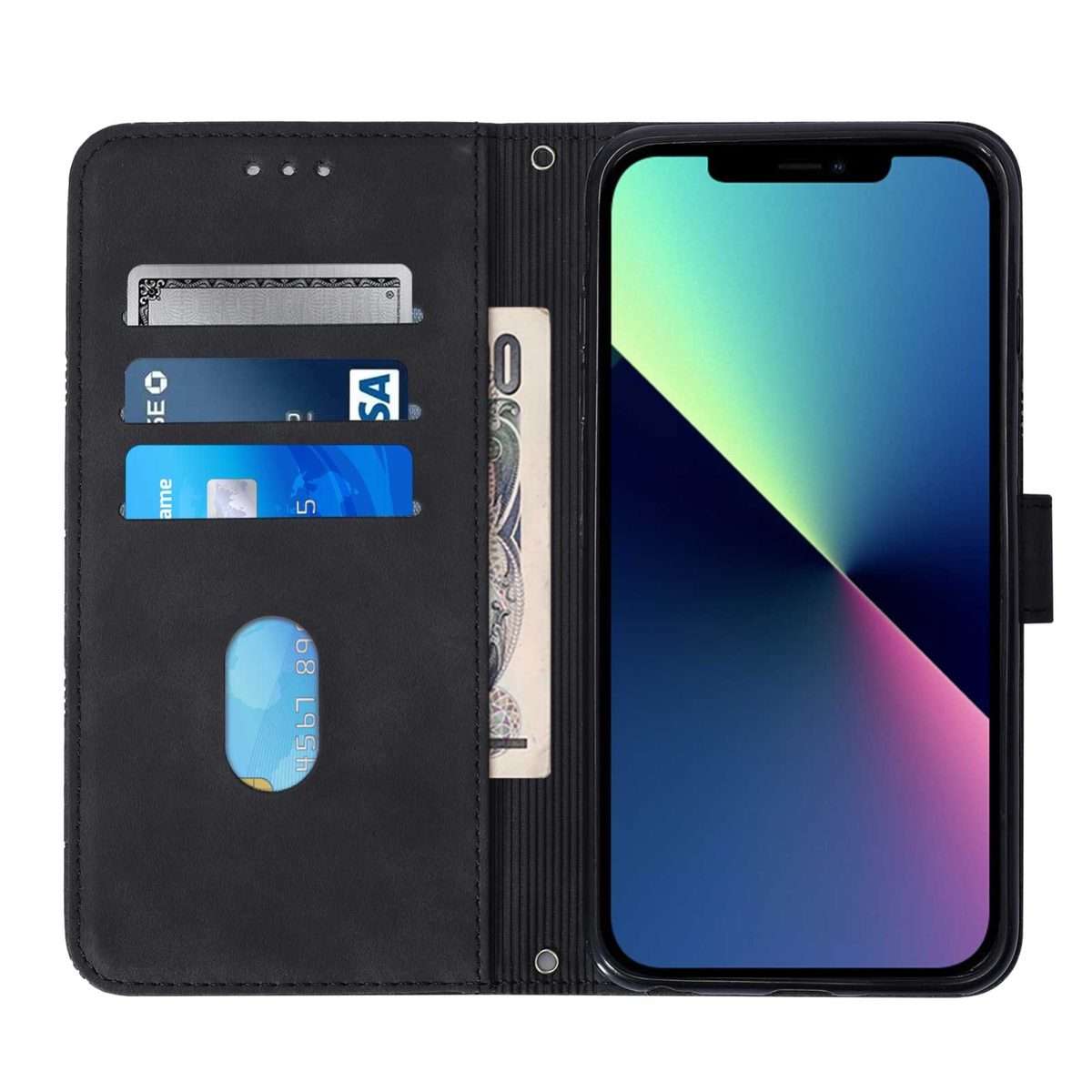 For iPhone 15 Pro Max Crossbody 3D Embossed Flip Leather Phone Case(Black)