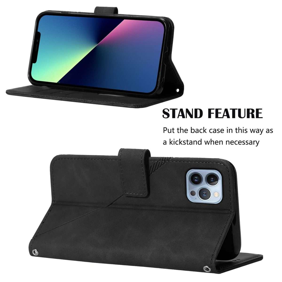 For iPhone 15 Pro Max Crossbody 3D Embossed Flip Leather Phone Case(Black)