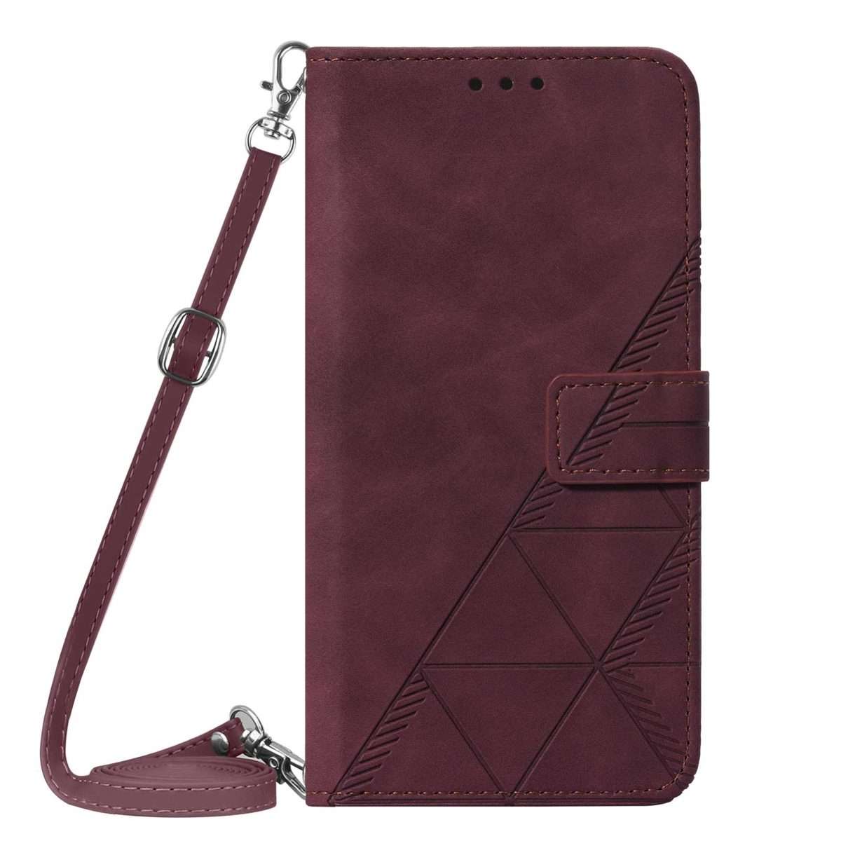 For iPhone 15 Pro Max Crossbody 3D Embossed Flip Leather Phone Case(Wine Red)
