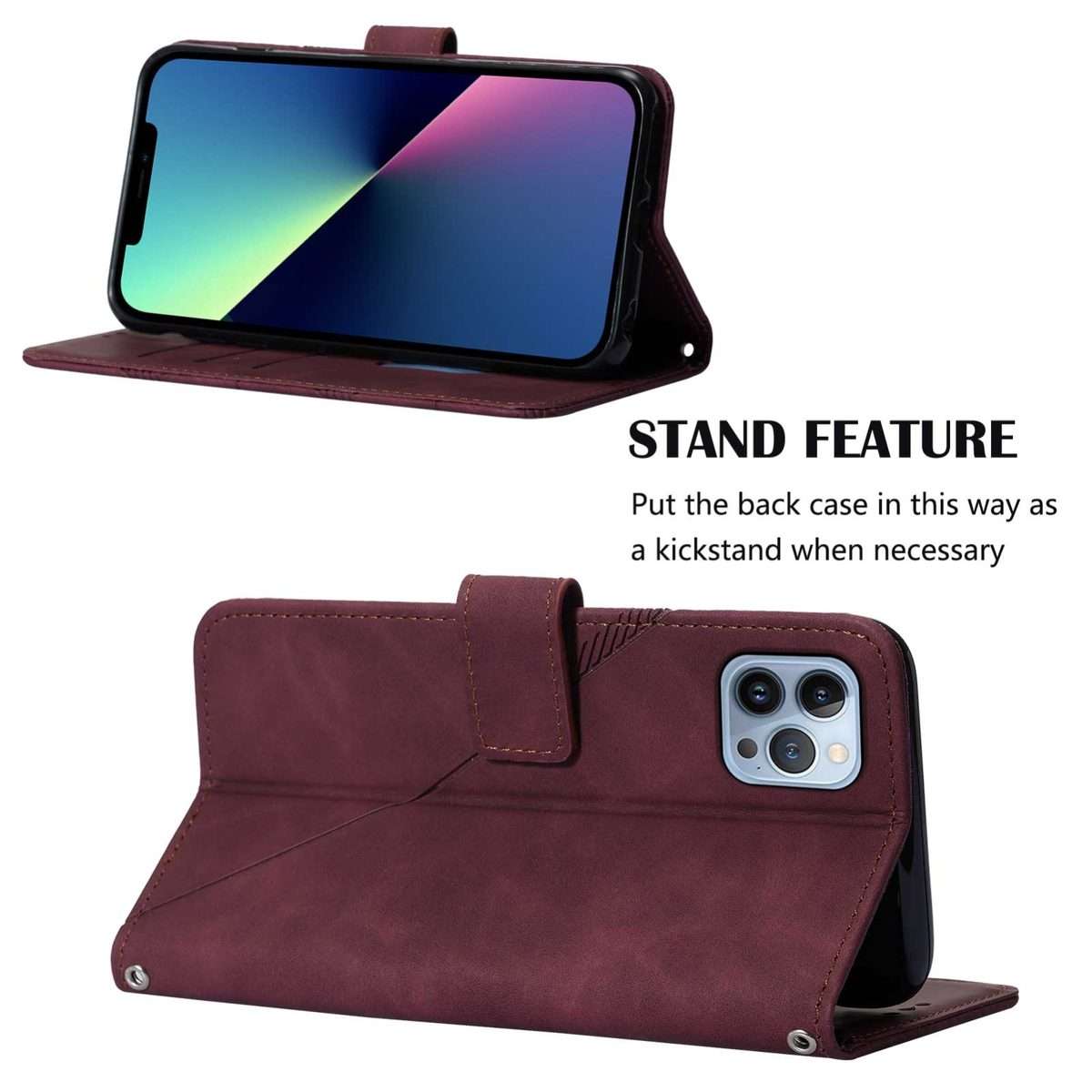 For iPhone 15 Pro Max Crossbody 3D Embossed Flip Leather Phone Case(Wine Red)
