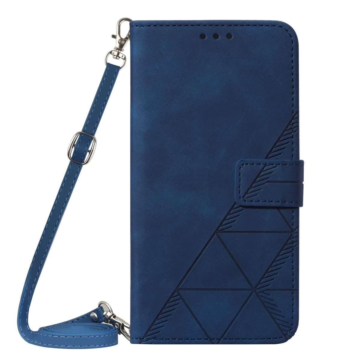 For iPhone 15 Pro Crossbody 3D Embossed Flip Leather Phone Case(Blue)