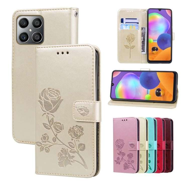 For Honor 400 Smart 5G / X7d 5G Rose Embossed Flip PU Leather Phone Case(Gold)