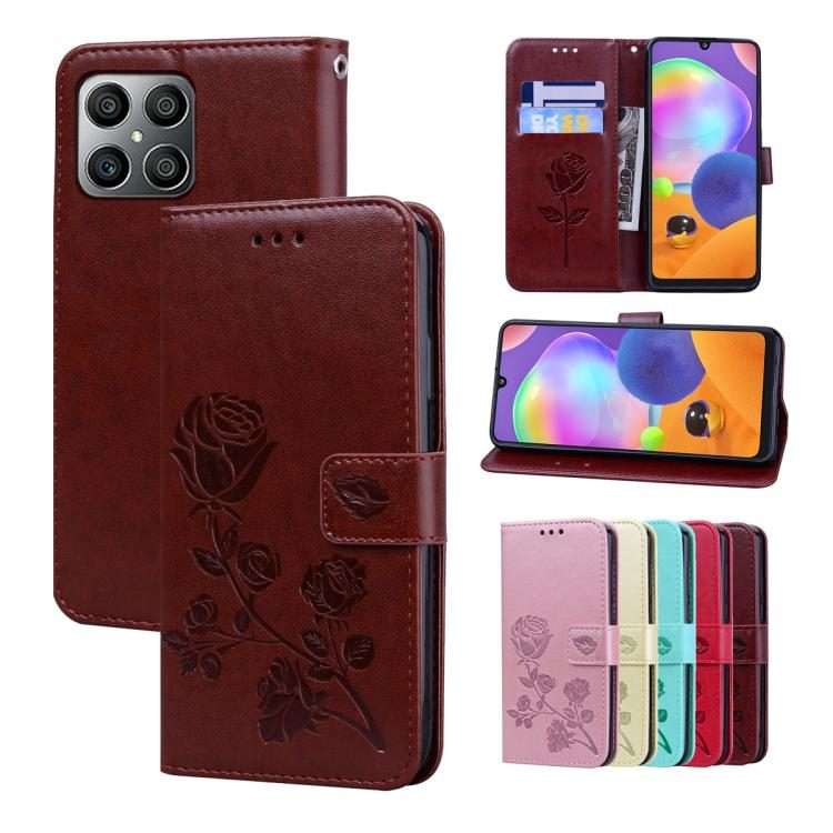 For Honor 400 Smart 5G / X7d 5G Rose Embossed Flip PU Leather Phone Case(Brown)