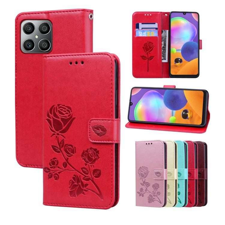 For Honor 400 Smart 5G / X7d 5G Rose Embossed Flip PU Leather Phone Case(Red)