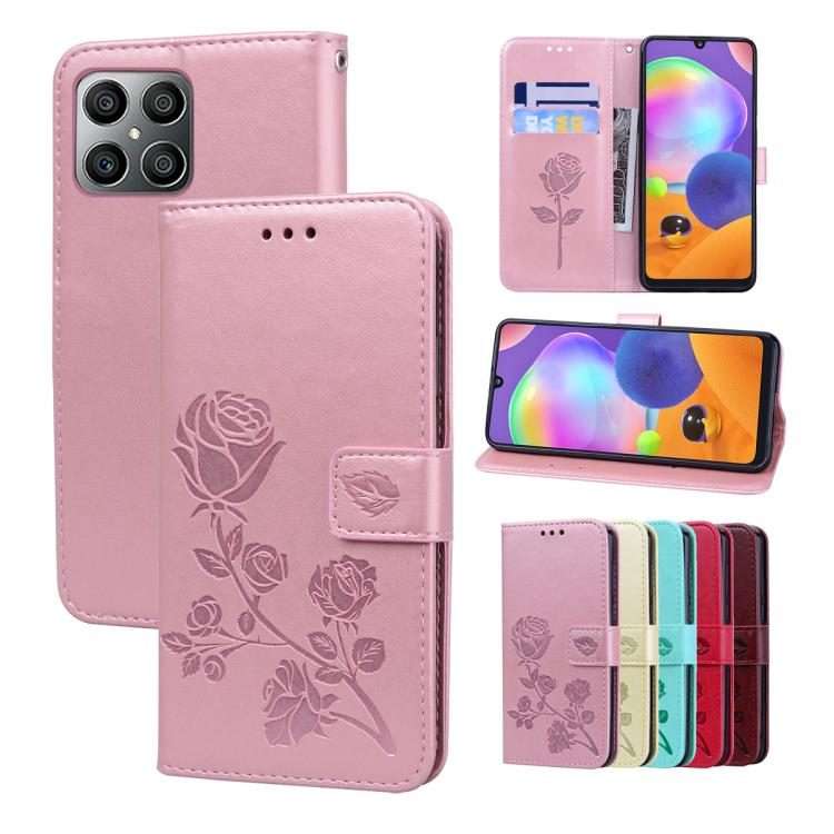 For Honor 400 Smart 5G / X7d 5G Rose Embossed Flip PU Leather Phone Case(Rose Gold)