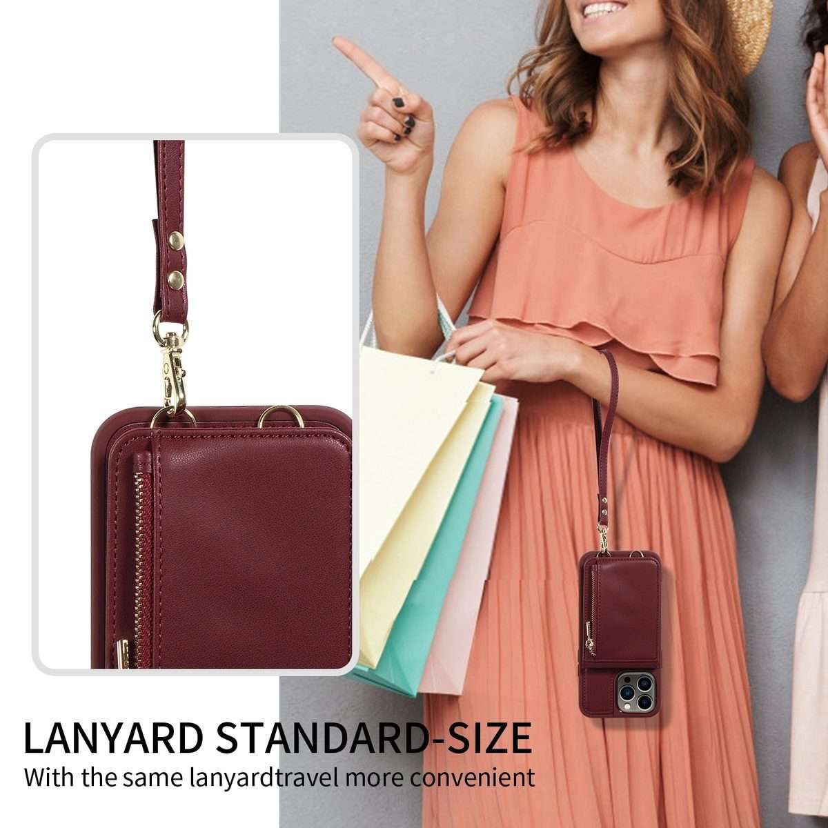 For iPhone 13 Pro Crossbody Lanyard Zipper Wallet Leather Phone Case(Wine Red)